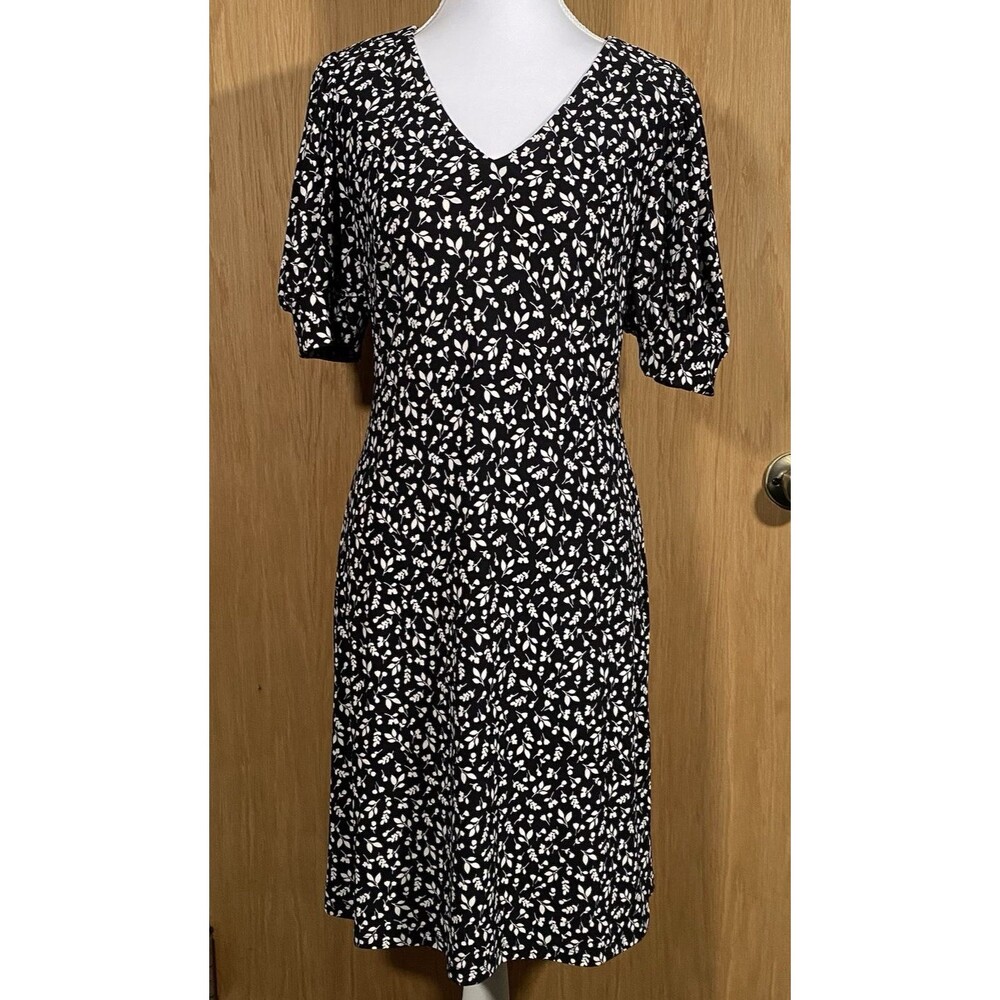 Tommy Hilfiger Women's Sz 2 Floral Midi Dress Puff Sleeve BloomCore Shift Dress